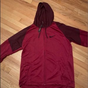Red/maroon Nike Dri-Fit zip-up hoodie
